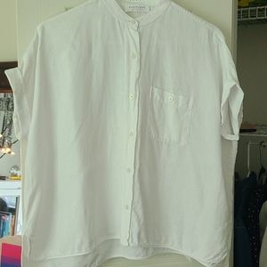 The Linen Collarless Short-Sleeve Square Shirt